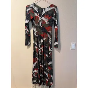 Pia Colors Maxi Dress S Multicolor Tropical Leaf Print Open Back Long Sleeve thumbnail 3