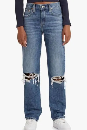 Levi's Blue Ripped Straight Leg Jeans thumbnail 1