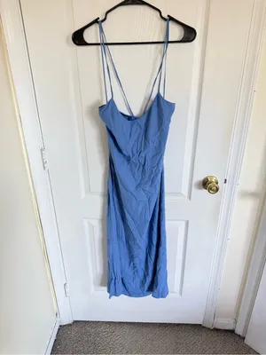 Reformation Dover Crepe Midi Dress in Blue Dusk thumbnail 4