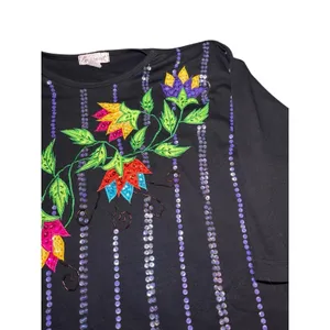 Eminent‎ Womens Black Floral Sequin 1/2 Sleeve Blouse Top Size M thumbnail 5