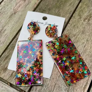 Multicolored Star Resin Rectangle Drop Earrings thumbnail 6