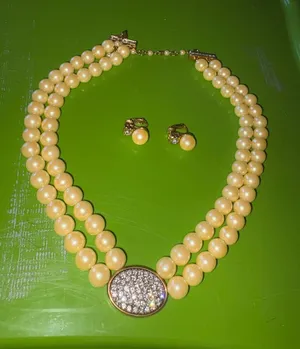 Classic Double Strand Pearl Necklace with Pavé Accent in Cream - Unbranded thumbnail 1