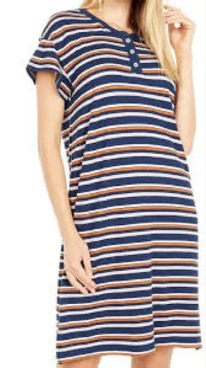 Madewell Striped Navy‎ Orange Pink Henley Dress NWT Size Small Hemp Cotton Blend thumbnail 1