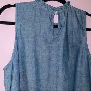 J Crew M Blouse Chambray Ruffle Collar Embroidered Sleeveless thumbnail 3