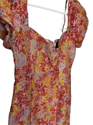 🌸 Lulus Floral Jacquard Puff Sleeve Mini‎ Dress Size M 🌸 thumbnail 5