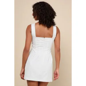 NWT Lulus Pure Hearted White Pearl Square Neck Sleeveless Mini Dress Cocktail M thumbnail 5