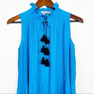 ANN‎ TAYLOR Loft Blue Pleated Sleeveless Blouse PS thumbnail 4