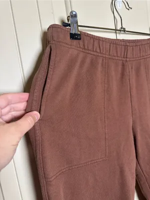 Aerie Chocolate Brown Straight Leg Raw Hem Patch Pocket Sweatpants Size Small thumbnail 6