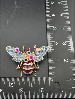 Colorful Crystal Flower and Bee Brooch Pin thumbnail 5