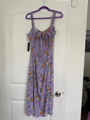 Lulus Lavender Floral Print Tie-Back Midi Dress thumbnail 3