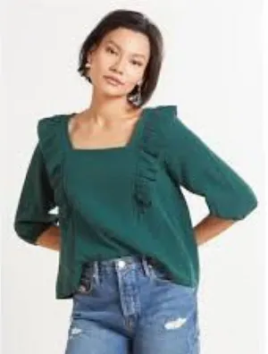 Francine ruffle gauze top 100% cotton green women’s size small‎ thumbnail 1