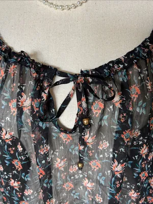 Natural life, black sheer floral BoHo cottage peasant, 3/4 sleeve blouse top XL thumbnail 2