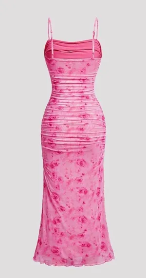 Floral Midi Dress Amazon Pink thumbnail 3