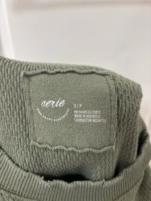 Aerie Oversized Waffle Knit Crew Knit Pullover Sweater in Olive Green S thumbnail 4