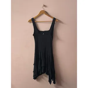 Zara Black Ribbed Bodice Asymmetrical Tiered Flowy Skirt Mini Dress Size M NWT thumbnail 2