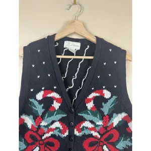 Vintage id Distinctions Christmas Sweater Vest Women’s L Candy Cane Embroidered thumbnail 2