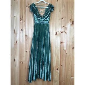 NWT Lulus Exceptional Drama Sage Green Satin Lace-Up Pleated Maxi Dress Bride M thumbnail 2