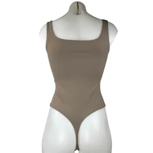 Aritzia Babaton Taupe Gray Sleeveless Square Neck Thong Tank Bodysuit Top Size S thumbnail 2