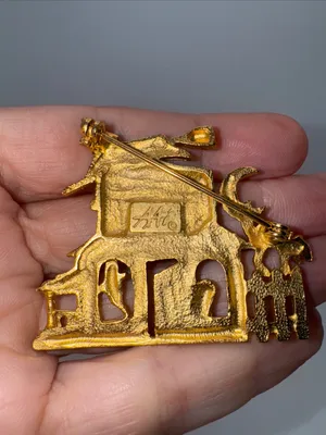 Vintage AAI Halloween House Brooch Pin Gold Tone thumbnail 2