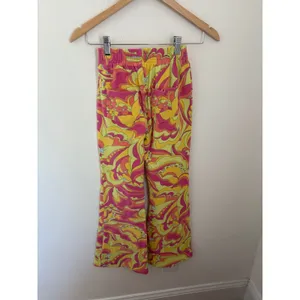 Frankies Bikinis XS Pink Yellow Psychedelic Swirl‎ Terry Cloth Flare Pants 70s thumbnail 3