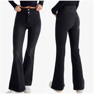 Free People We The Free Black High Rise Flare Jeans Size 27 Stretch thumbnail 2