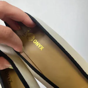 ONYX Cream Leather Ballet Flats Black Trim Rope Bow Round Toe Size 41 32024/154 thumbnail 3