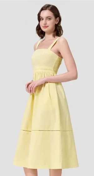 Sleeveless Yellow Smocked poplin fit, and flare a line a new day Midi Dress thumbnail 1