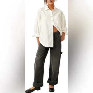 Free People We The Free Black Wash Major Leagues Cuffed Carpenter Utility Jeans thumbnail 8