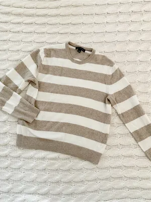 Banana Republic Striped wool blend Crewneck Sweater in Taupe and Cream thumbnail 2