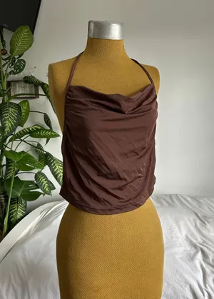 Brown cowl neck self tie open back tank top Size XL thumbnail 1
