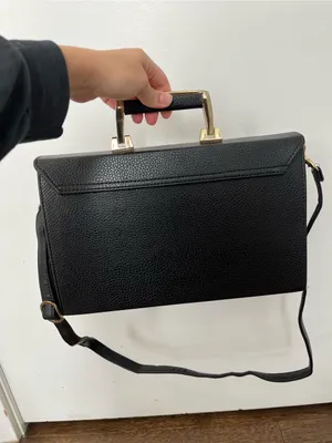 Vintage Black Pebbled Leather Satchel with Gold Hardware briefcase office thumbnail 5