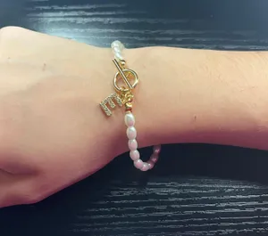 Initial “E” Letter Gold And Pearl Bracelet thumbnail 1