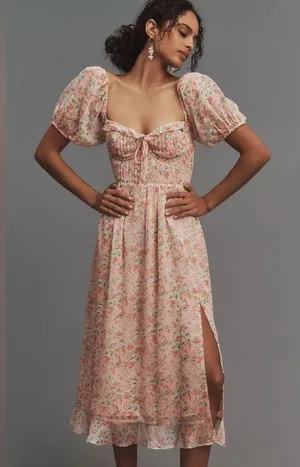 Astr Pink Flutter Sleeve Sweetheart Midi Dress thumbnail 1