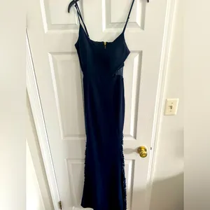 Betsy & Adam Lace-Inset formal maxi gown dress - navy blue size 2 thumbnail 2