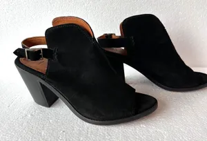 Frye Courtney Suede Slingback Heeled Mule Bootie Women's 10B Black 3.5" Heel thumbnail 1