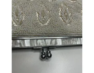 Handmade Vintage Ivory white All Beaded Top Handle Bag With Mother Of Pearl Detailing thumbnail 10