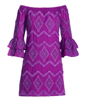 Boston Proper Metallic Lace Detail Off The Shoulder Shift Dress Women’s M Purple thumbnail 1