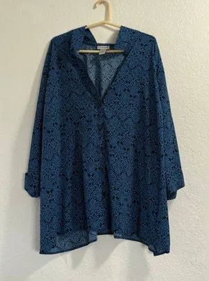 Catherines Tunic Blouse Womens Size 5x Blue Floral Crinkle Fabric Boho thumbnail 1