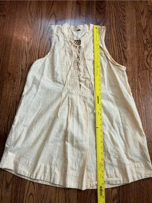 Free People Off Poplin Dress Saffron Combo Linen Blend Lace Up Mini Dress M thumbnail 13