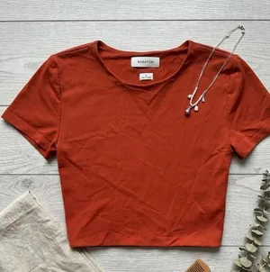 Babaton Burnt Orange Short Sleeve Crop Top thumbnail 1