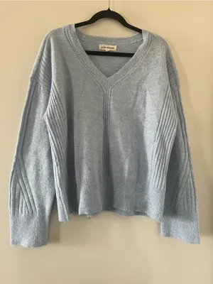 Lucky Brand Light Blue V Neck Ribbed Knit Sweater Large Capsule Wardrobe Coastal thumbnail 1