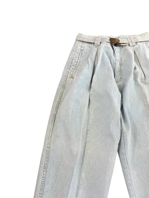 Lizwear Light Wash Pleated Belted Wide Leg Jeans Barrel Trouser Size 10 Women's thumbnail 3
