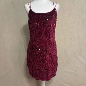 Sequin Velvet Mini Dress Burgundy Bodycon Strappy Party Hoco Glam Formal NYE XL thumbnail 2