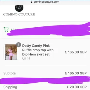 Comino Couture Pink ruffle skirt and crop top set thumbnail 3