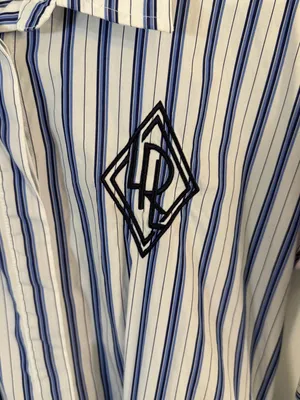 Lauren Ralph Lauren Cotton Striped Tie Front Monogram Shirt Dress Size 10 thumbnail 2