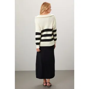 SOON Maternity Jenni Black White Striped Collared V-Neckline Sweater Size Medium thumbnail 2