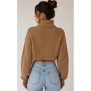Princess Polly Cropped Turtleneck Sweater Camel Tan Ribbed Knit XS/S thumbnail 2