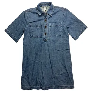 FUTURE COLLECTIVE Denim Shirt‎ Dress Short Sleeve Collared Button Front Blue S thumbnail 1