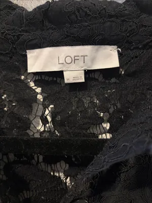 LOFT Black Lace Button-Front Collared Shirt thumbnail 2
