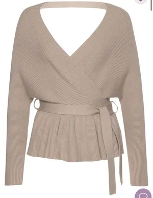 Revolve NWT Lascana Wrap Look V-Neck Sweater in beige. Size Medium *Does not come with belt thumbnail 6